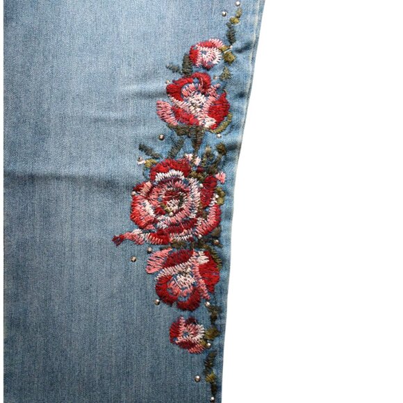 Gloria Vanderbilt Women's Rose Bouquet Embroidered Tapered Fit Jeans 14P Petite - Picture 6 of 12